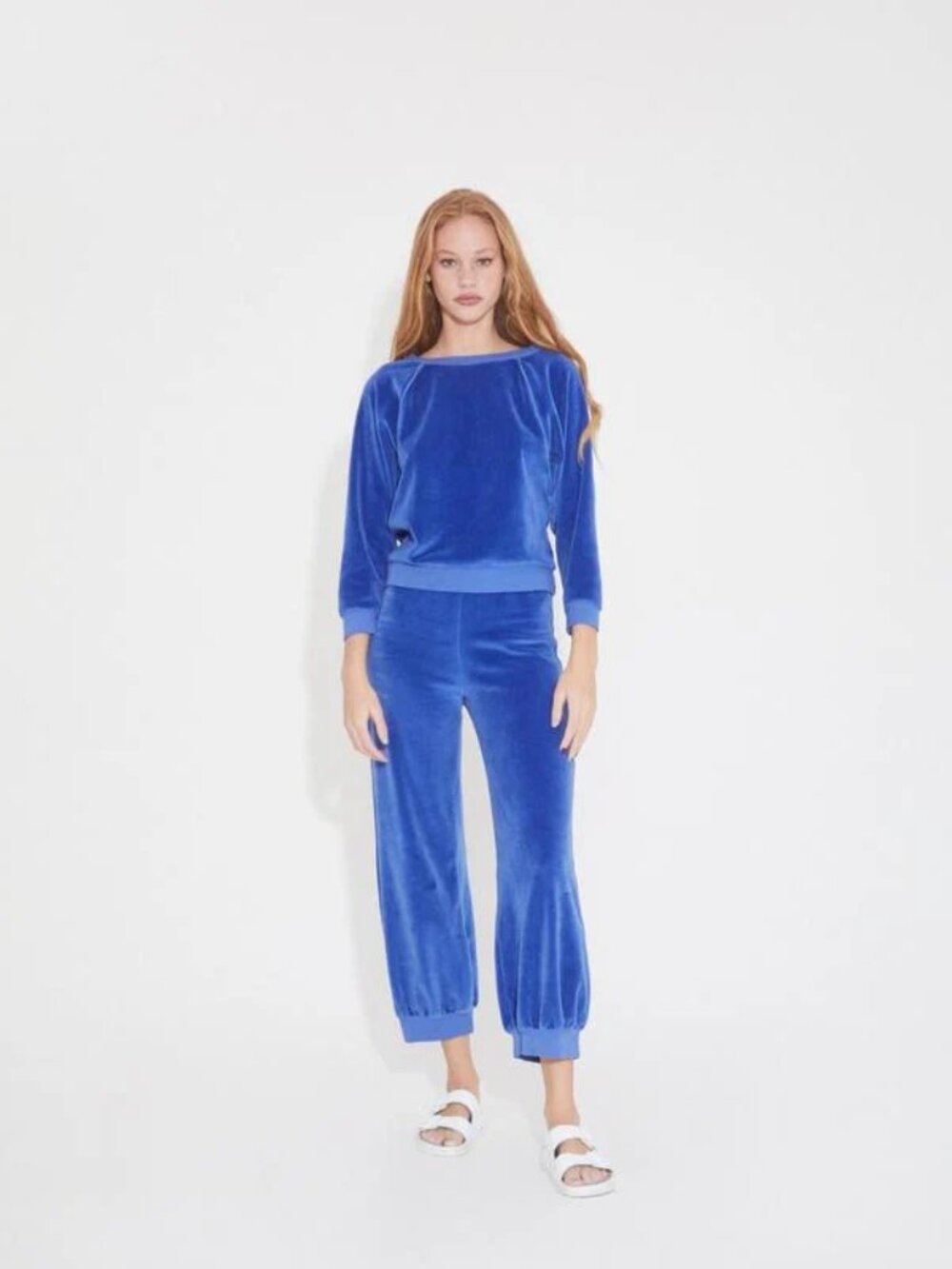 Suzie Kondie Velour Raglan Top + Task Harem Joggers Set in Azul  M/L